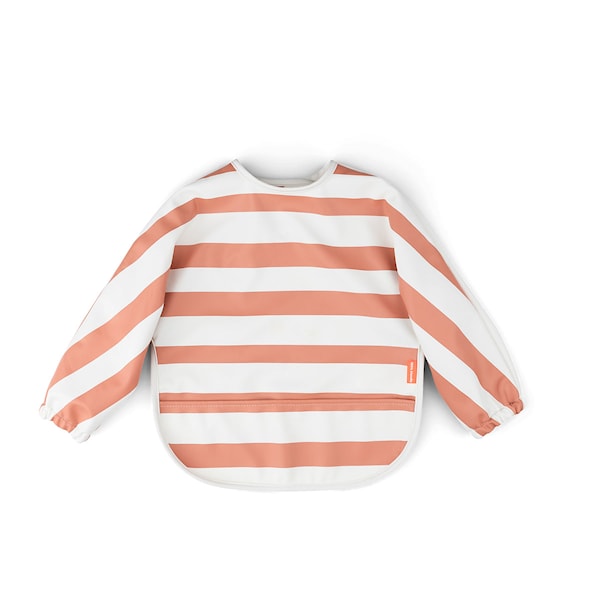Done by Deer Sleeved pocket bib Stripes Papaya