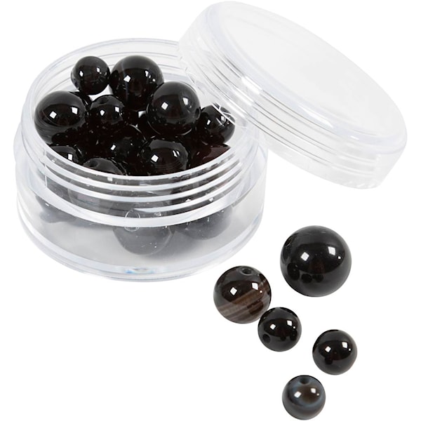 Perler av agat, dia. 6+8+10 mm, hullstr. 0,9-1 mm, svart, 28 stk./ 1 pk.