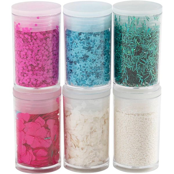 Biologisk nedbrytbart glitter og paljetter, pastellfarger, 6x7 ml/ 1 pk.