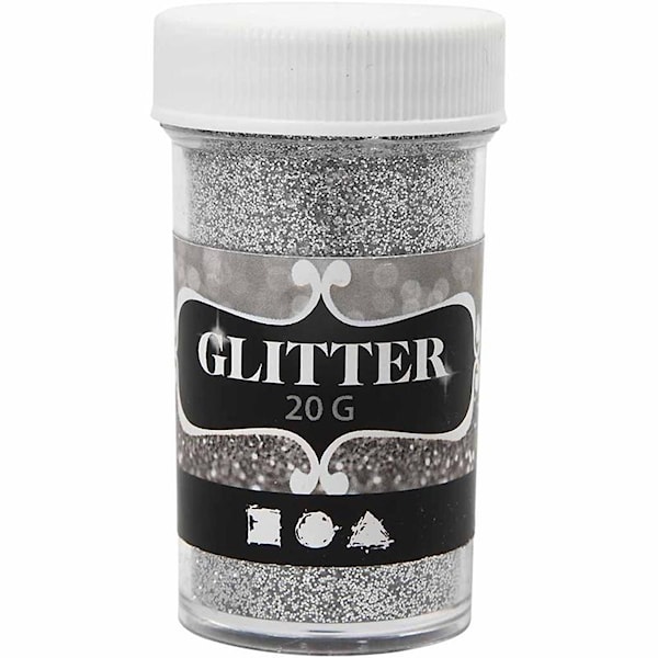 Glitter, dia. 35 mm, H: 60 mm, 20 g, sølv