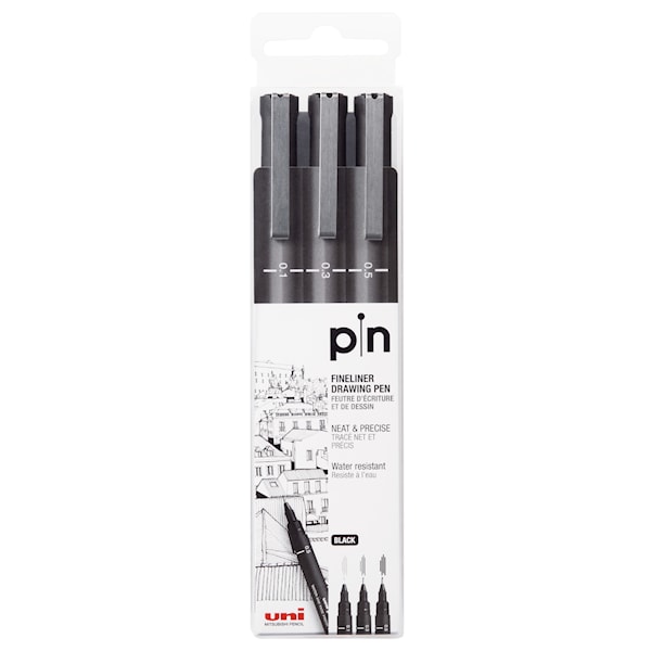 Uni pin 3 stk etui black