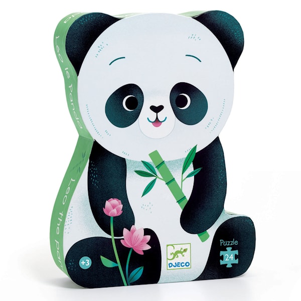Pussel i Panda-kartong 24 Bitar Motiv med Tecknad Panda med Unge Djeco