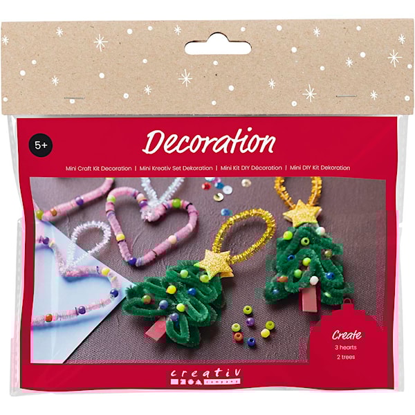 Mini DIY Kit Dekorasjon, Hjerter og juletrær, 1 pk.