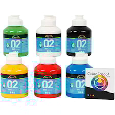 A-Color akrylmaling - fargeskole, primærfarger, 02 - matt (plakatfarge), 6x500ml