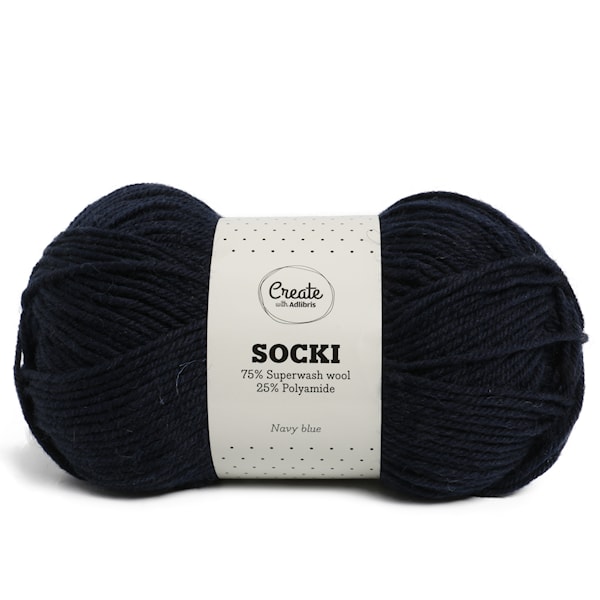 Adlibris Socki Garn Enfärgade Ullmix 100g Navy Blue A032