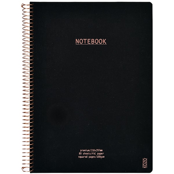 Notatbok A4 Rutet Premium Black KOZO