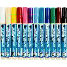 Lasi- ja posliinitussi, värilajitelma, paksuus 2-4 mm, peittävä, 12 kpl/ 1 pkk