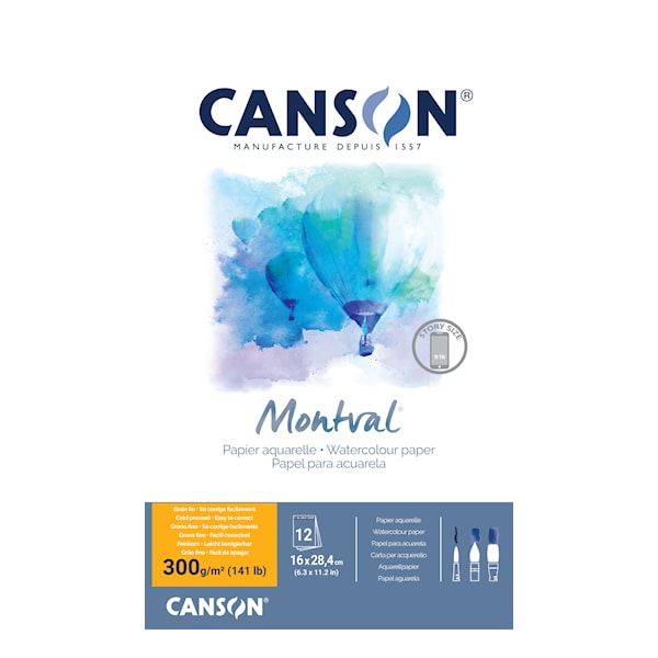 Akvarellblokk Kaldpresset Storyformat 300g Storyformat 12 ark Canson Montval