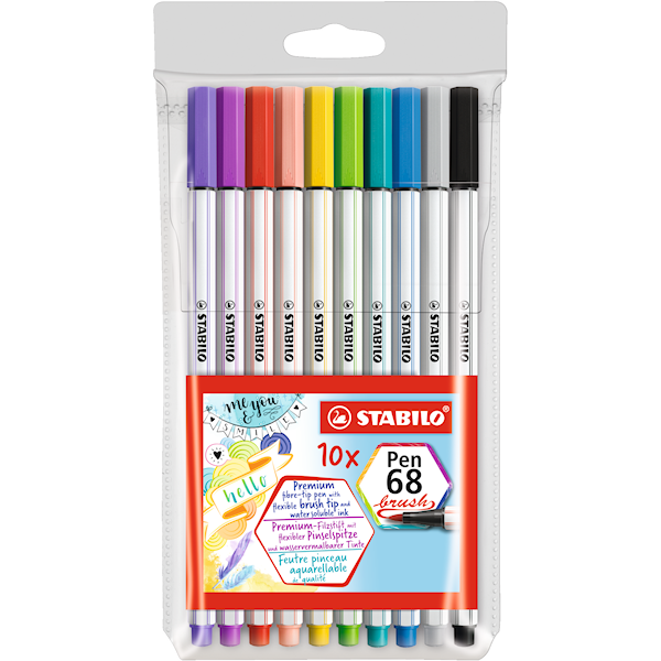 Pen 68 Brush 10/fp Vannløselige Stabilo