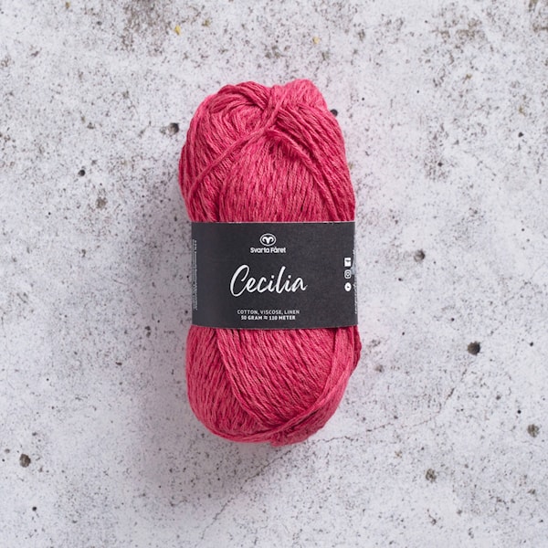 Cecilia Garn Lin- og bomullsmix 50 g bringebærrød 45 Svarta Fåret