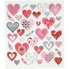 Klistermärken, hjärtan, ark 15x16,5 cm, 1 ark