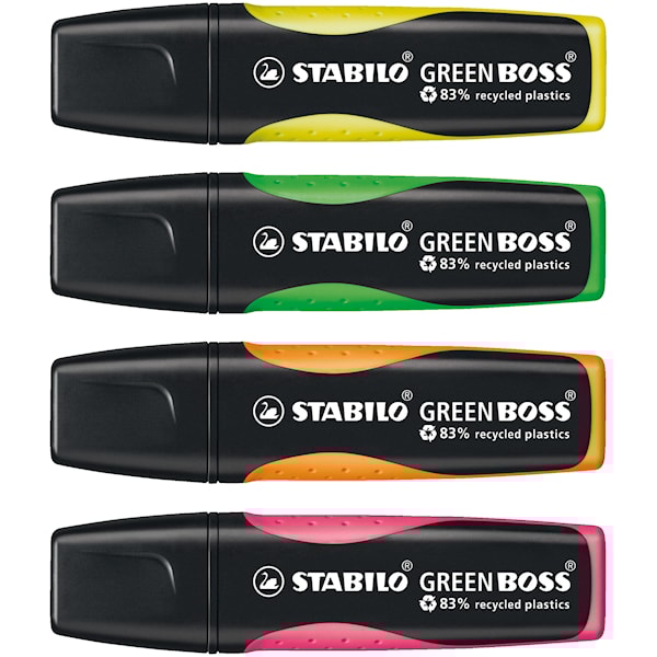 STABILO Green BOSS 4 ass. colours highlighter with water-based ink refillable - 83% recycled plastic