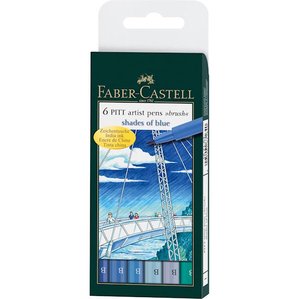 Faber-Castell Pitt Artist Pen Penselspiss Etui 6 Blåtoner