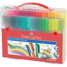 Fiberpenner Connector i koffert med 80 ulike farger + klips Faber-Castell