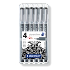 Tusj Pigmentliner 6 stk Forskjellige tykkelse svart Staedtler