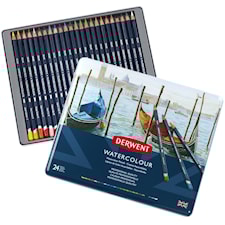 Akvarellikynät metallirasiassa 24-pakkaus Derwent