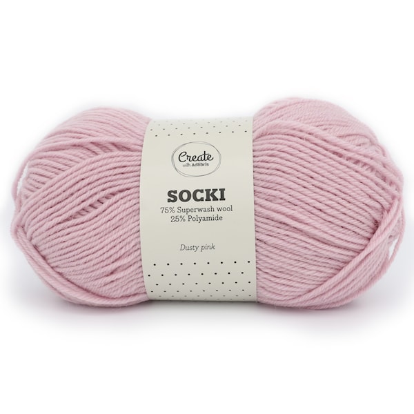 Adlibris Socki Lanka Yksivärinen Villasekoitus 100g Dusty Pink A040