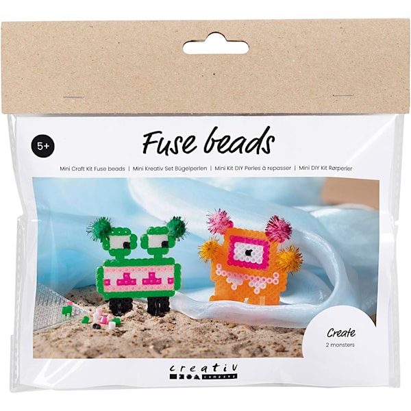 Mini DIY Kit Rørperler, Monster, ass. farger, 1 pk.