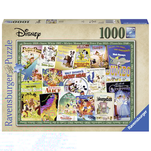 Disney Vintage Movie Posters, Pussel, 1000 bitar, Ravensburger