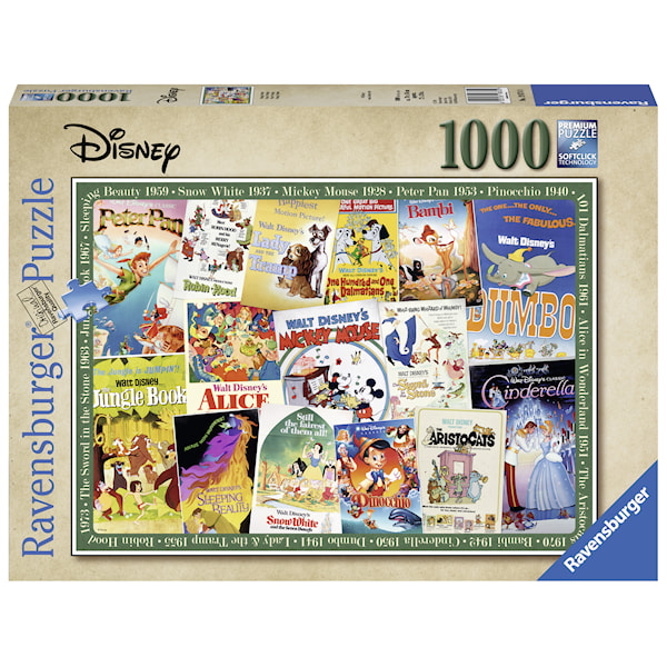 Disney Vintage Movie Posters, Pussel, 1000 bitar, Ravensburger