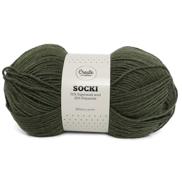 Adlibris Socki Garn Enfärgade Ullmix 100g Military Green A042