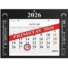 Magnetkalender 2026 Primstav Sort 205x150 mm  GRIEG