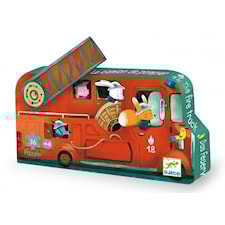 Pussel i Rolig Brandbilskartong 16 Bitar Motiv med en Brandbil med Djur Djeco