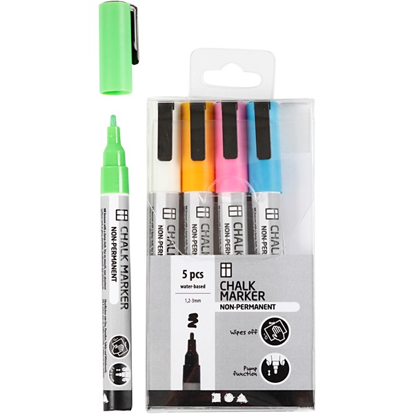 Whiteboardpennor, 1,2-3mm, Starka färger, 5-pack
