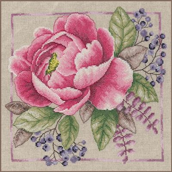 Broderisett Telte Korssting Blooming rouge 33 x 33 cm LanArte