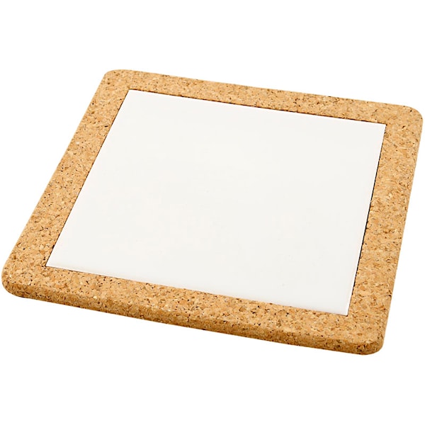 Kjeleunderlag med korkramme, str. 19x19x1,1 cm, hvit, 10 stk./ 1 pk.