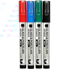 Lasi- ja posliinitussi, paksuus 1-2 mm, läpikuultavat, musta, sininen, vihreä, punainen, 4 kpl/ 1 pkt