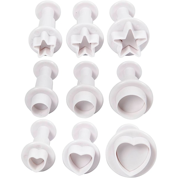 Utstikkere med preg, stjerne, sirkel, hjerte, dia. 1,1-3, hvit, 9 stk./ 1 pk.