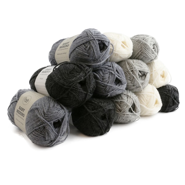 Lankapakkaus Adlibris Baby Merino Villalanka 50g White & Grey