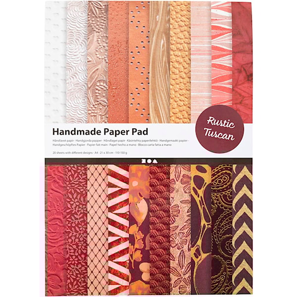 Håndlaget Papir, A4, ark 210x297 mm, 110-150 g, natur, rødbrun, 20 ark/ 1 pk.