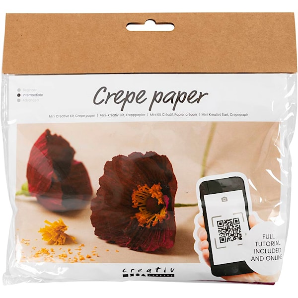 Mini DIY Kit Kreppapir, Valmuer, Strekk-/krep: 180%, 105 g, 1 pk.