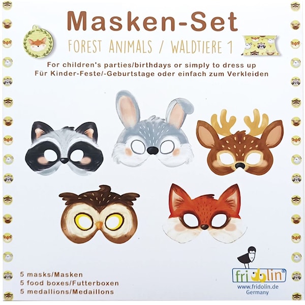 Ansiktsmasker og skattejakt Skogens dyr 5-pakning Fridolin