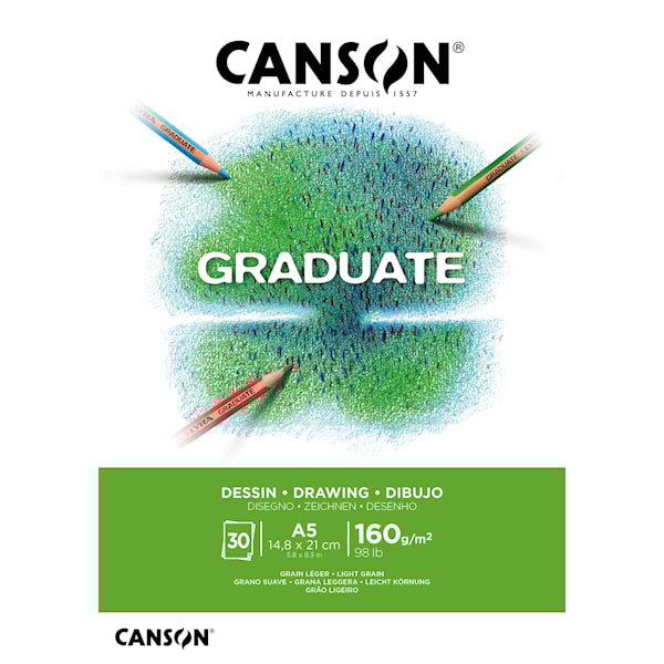 Tegnepapir A5-blokk 30 ark 160g, Canson Graduate