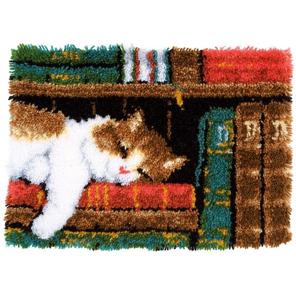 Broderikit Ryamatta Cat On Bookshelf 53 x 39 cm Vervaco