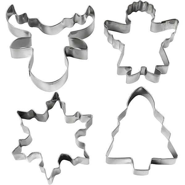 Utstikksformer, juletre, engel, reinsdyr, snøkrystall, H: 8 cm, 4 stk./ 1 pk.