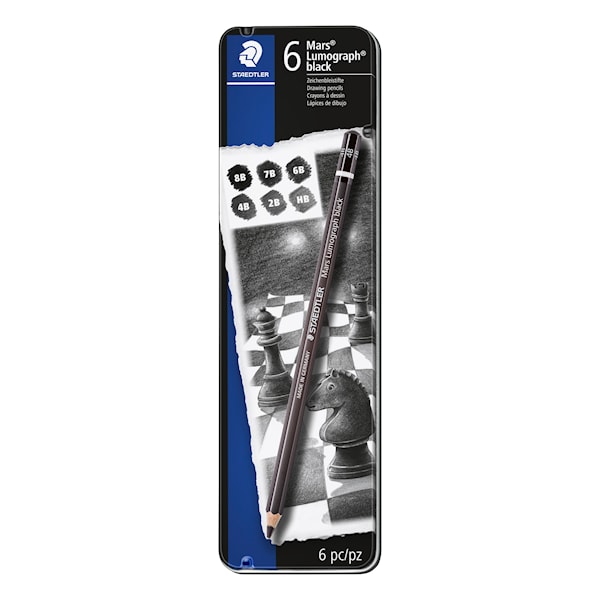 Kunstnerblyanter Mars Lumograph Black 6-pack Premium Staedtler
