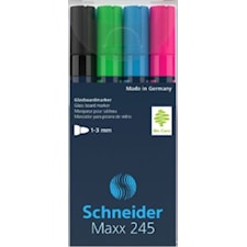 Glass Board Marker Maxx 245 4 stk. Svart/Grønn/Blå/Rosa Schneider