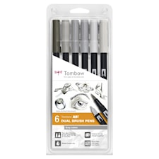 Penselpenna ABT Dual Brush 6-pack Grey colors Tombow