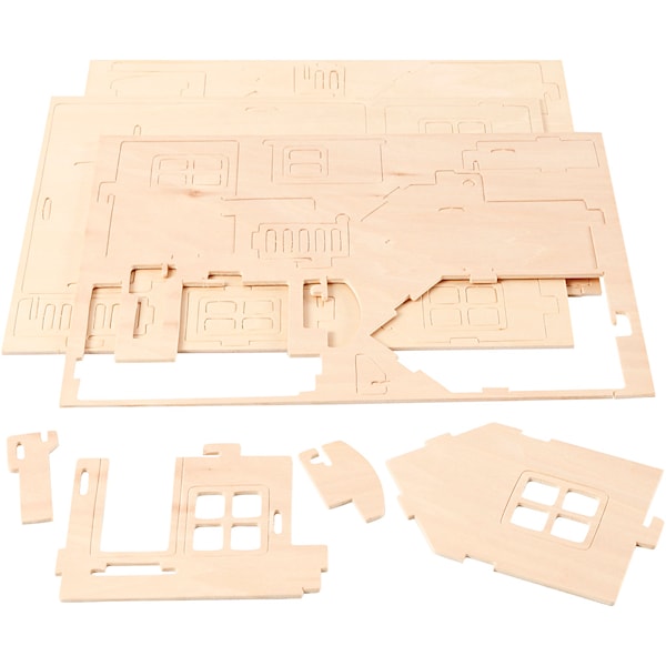 3D Konstruksjonsfigur, Hus med terrasse, str. 19x17,5x15, 1 stk.