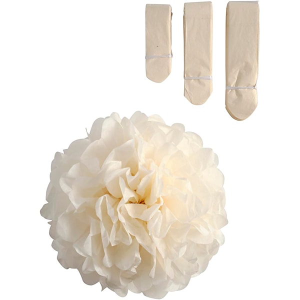 Papirpomponer, dia. 20+24+30 cm, 16 g, råhvit, 3 stk./ 1 pk.