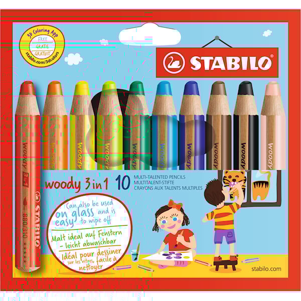 Woody 3-i-1 mixade färger L: 11 cm 16 mm 10 mm 10 stk. Stabilo