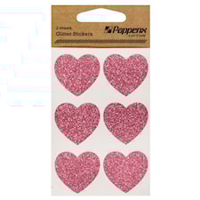Stickers Glitter Hjerter Papperix Rosa