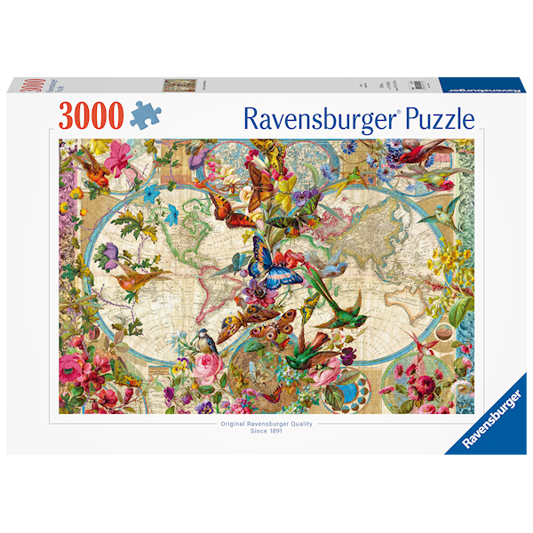 Puslespill 3000 Flora &amp;Fauna Verdenskart Ravensbur