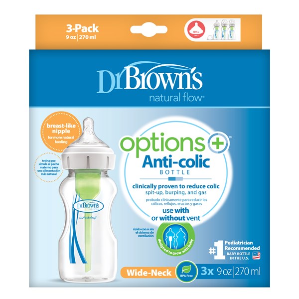 Dr.Brown Wide-Neck Options+ Flaskor, 270 ml 3-Pack
