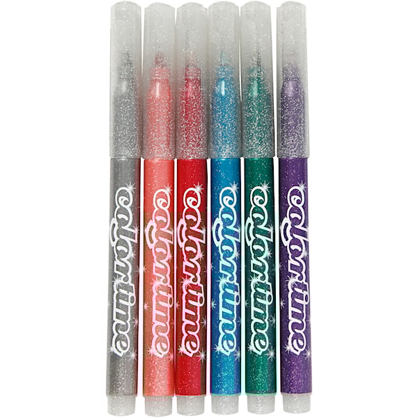 Colortime Glittertusj, strek 2 mm, ass. farger, 6 stk./ 1 pk.