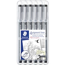 Tusj Pigmentliner 6 stk Forskjellige tykkelse svart Staedtler